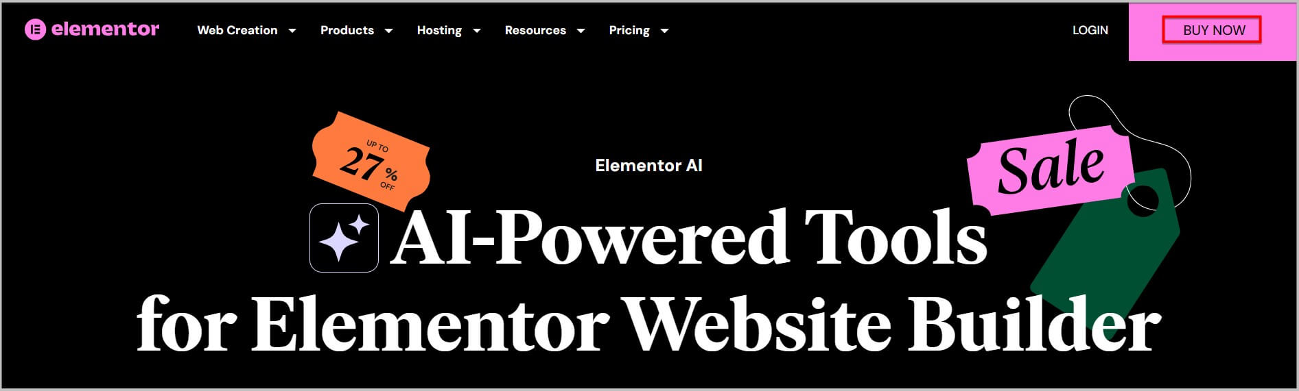 Elementor AI landing page during Birthday Sale