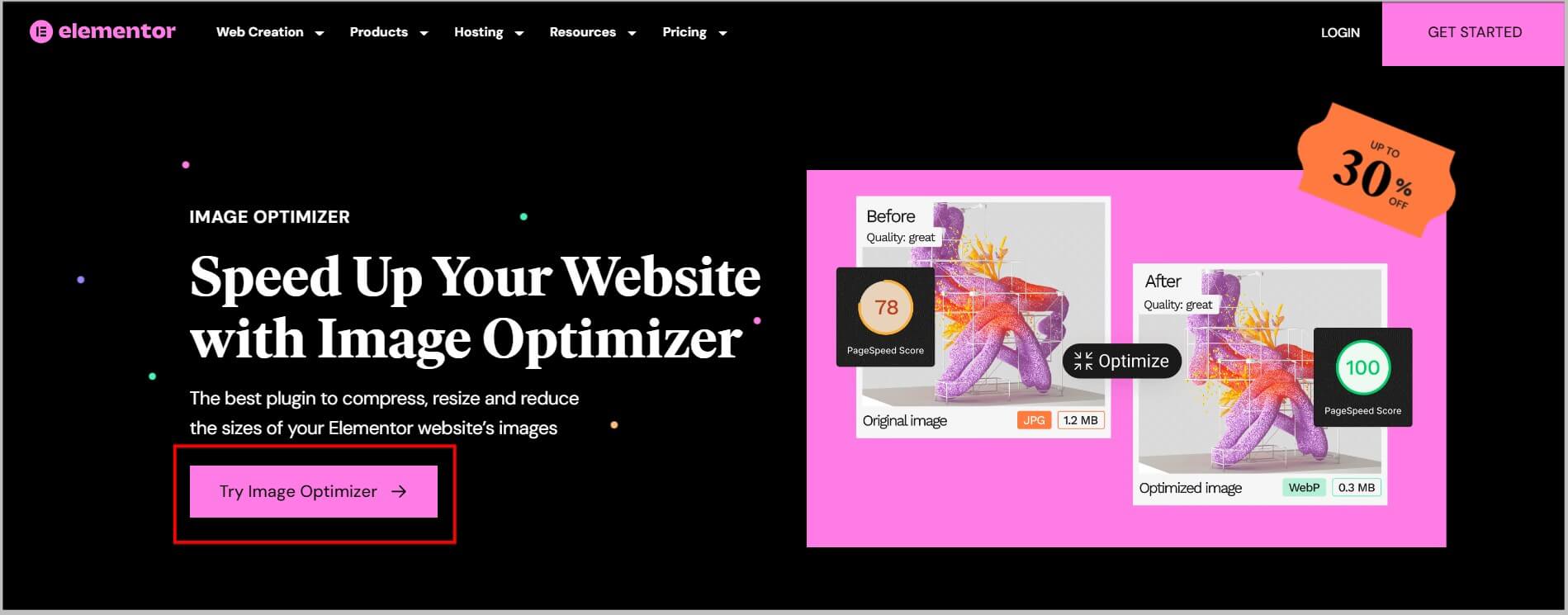 Elementor Image Optimizer landing page during Birthday Sale