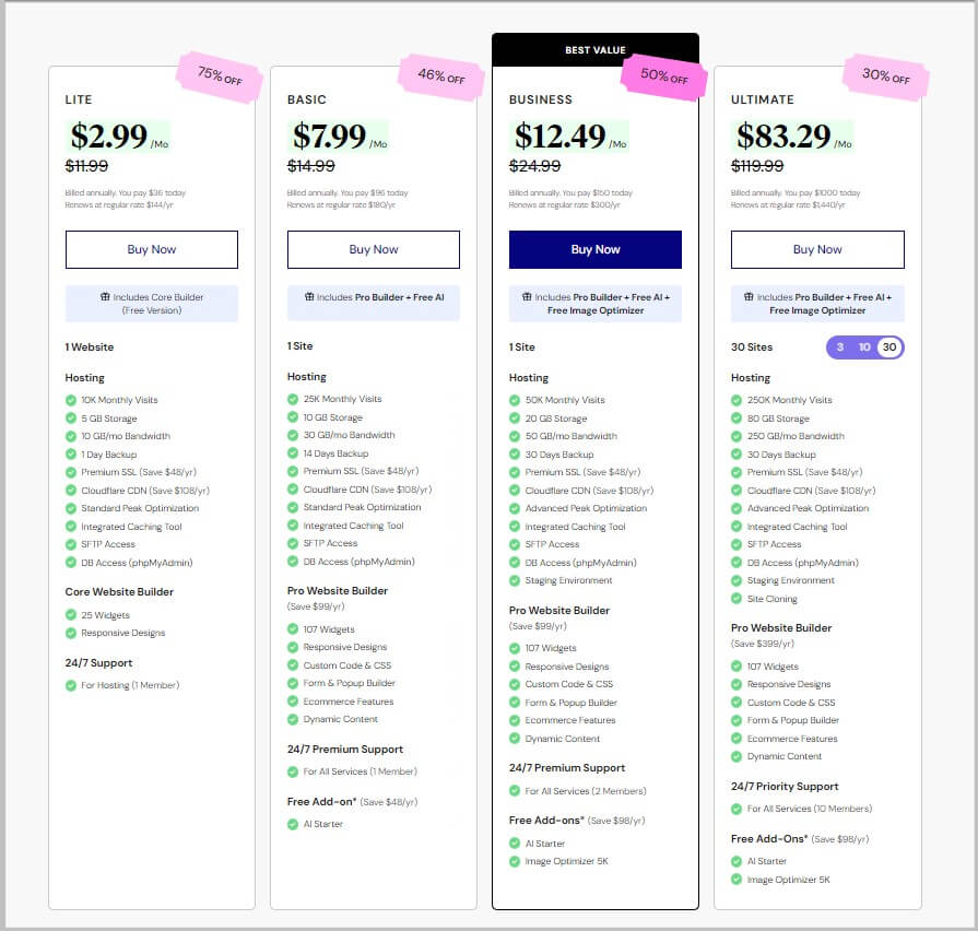 Elementor WordPress hosting Birthday plans
